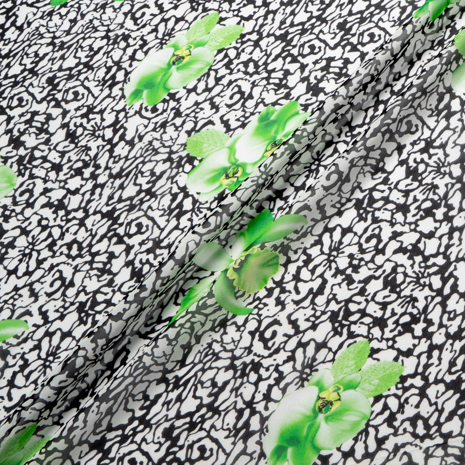 Green Floral Printed Monochrome Silk Georgette (A 1.80m Piece)