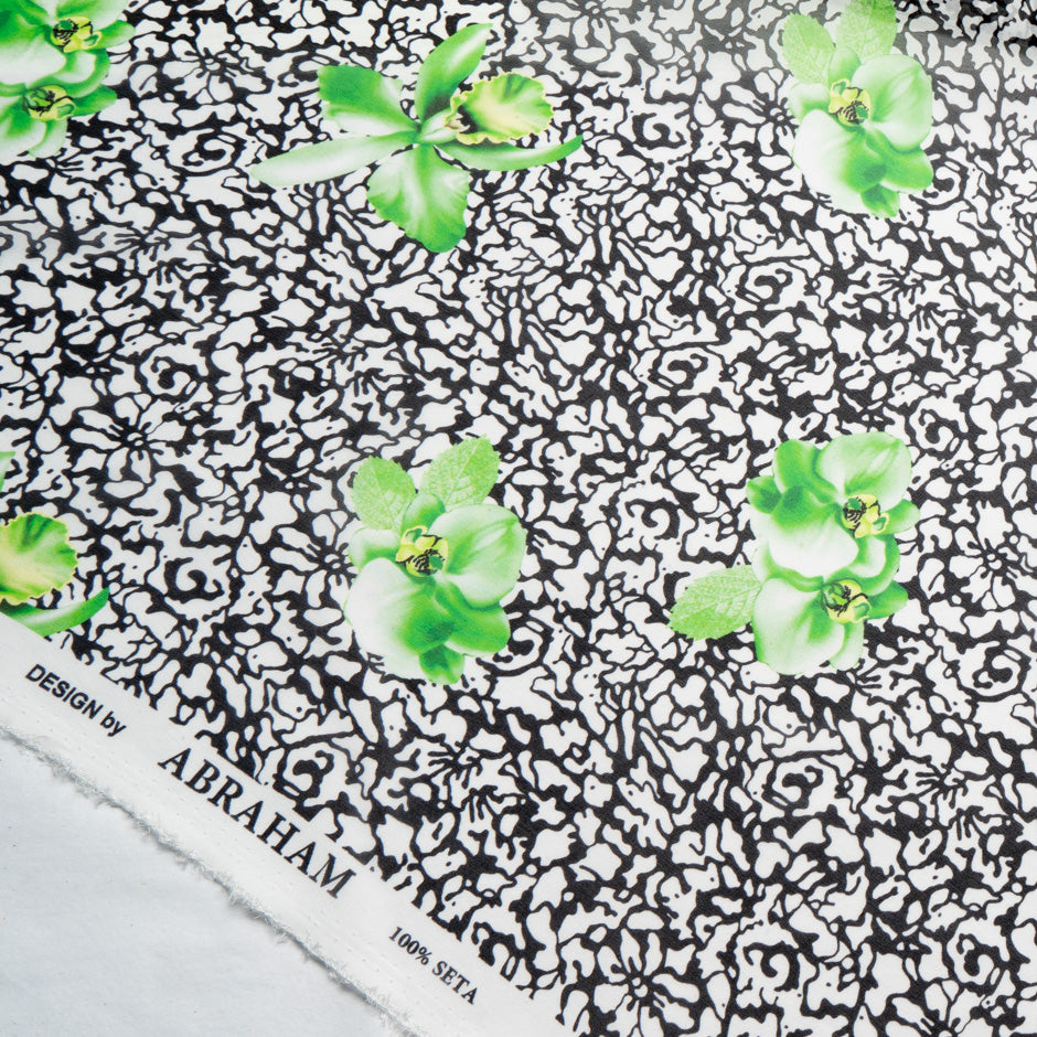 Green Floral Printed Monochrome Silk Georgette (A 1.80m Piece)