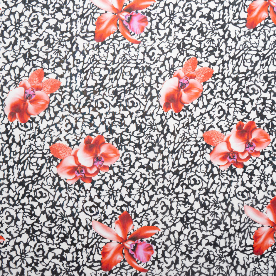 Red Floral Printed Monochrome Silk Georgette