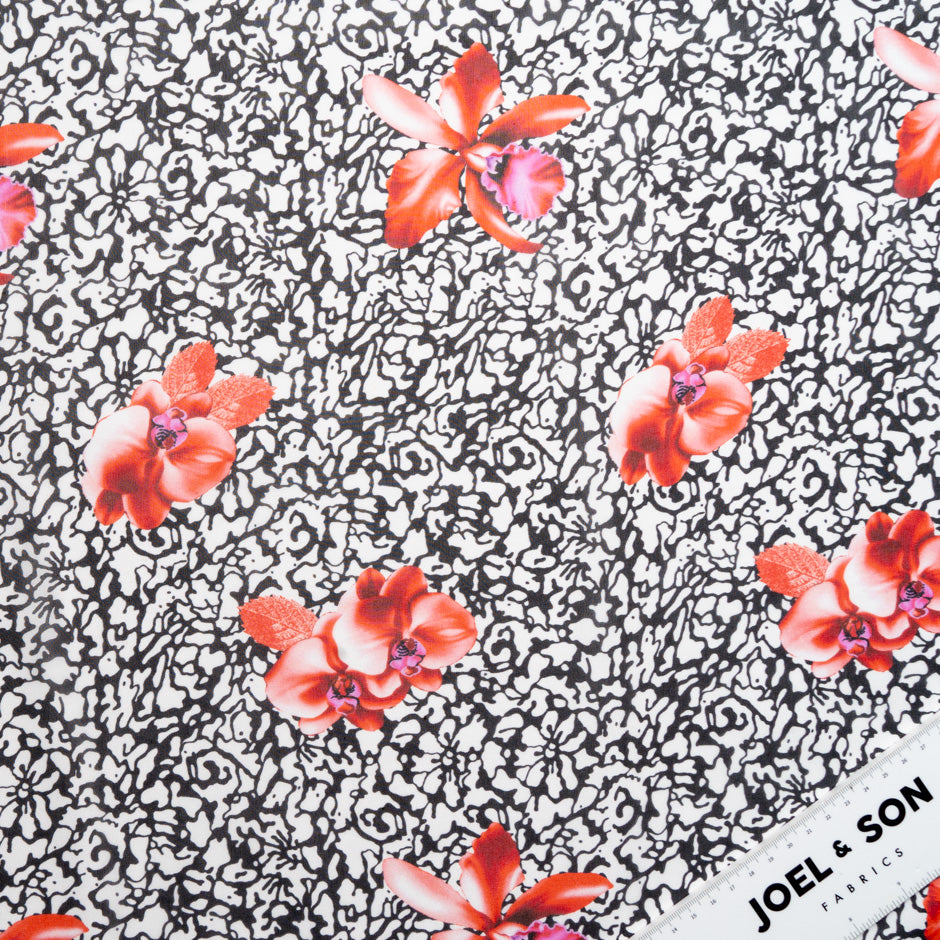 Red Floral Printed Monochrome Silk Georgette