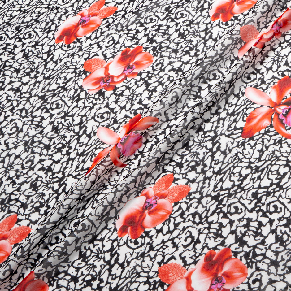 Red Floral Printed Monochrome Silk Georgette