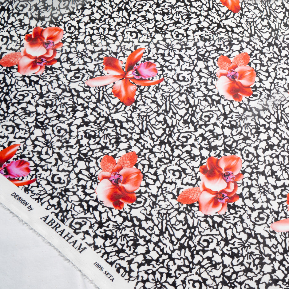 Red Floral Printed Monochrome Silk Georgette