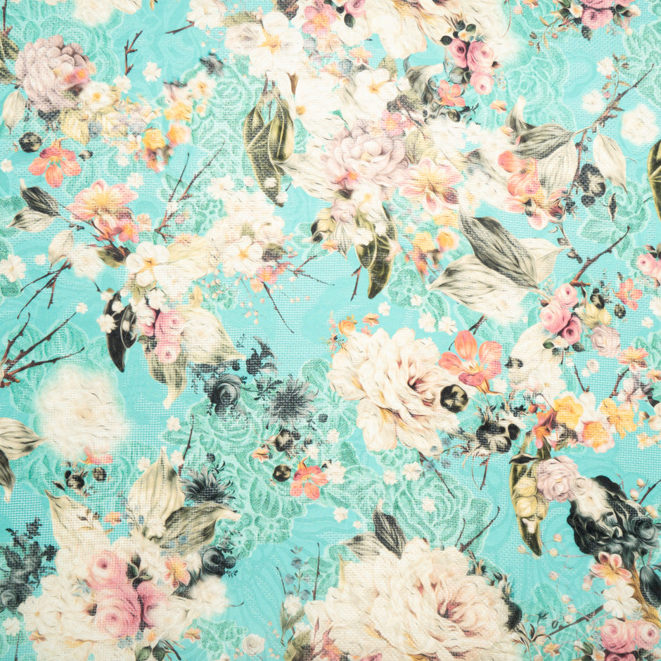 Ivory & Pink Floral Printed Jacquard Silk Organza