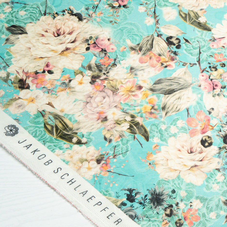 Ivory & Pink Floral Printed Jacquard Silk Organza