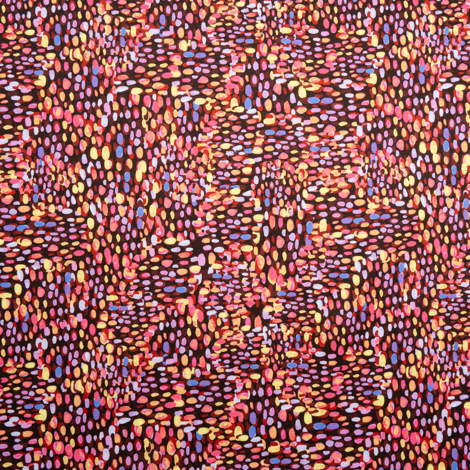 Multi 'Droplet' Printed Bordeaux Cotton Gaberdine