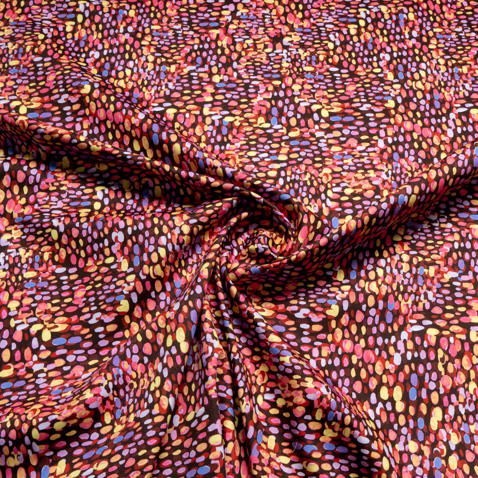 Multi 'Droplet' Printed Bordeaux Cotton Gaberdine