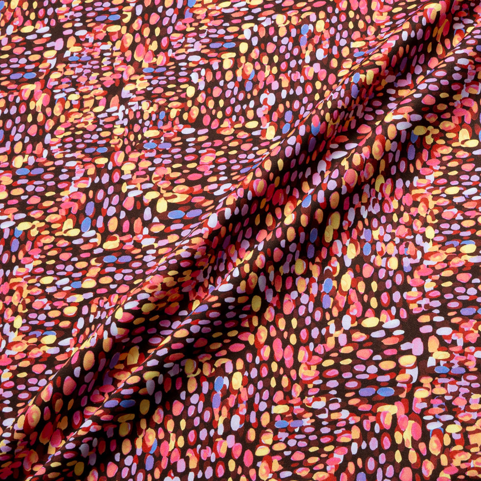 Multi 'Droplet' Printed Bordeaux Cotton Gaberdine