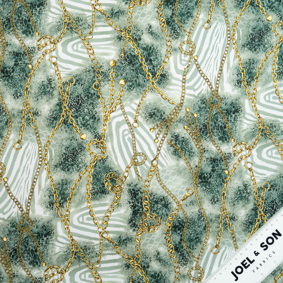 Sage Green Chain & Leopard Printed Stretch Cotton
