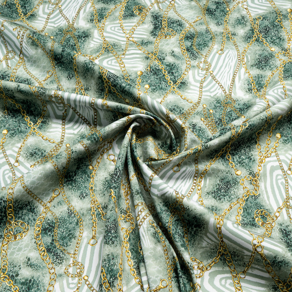 Sage Green Chain & Leopard Printed Stretch Cotton