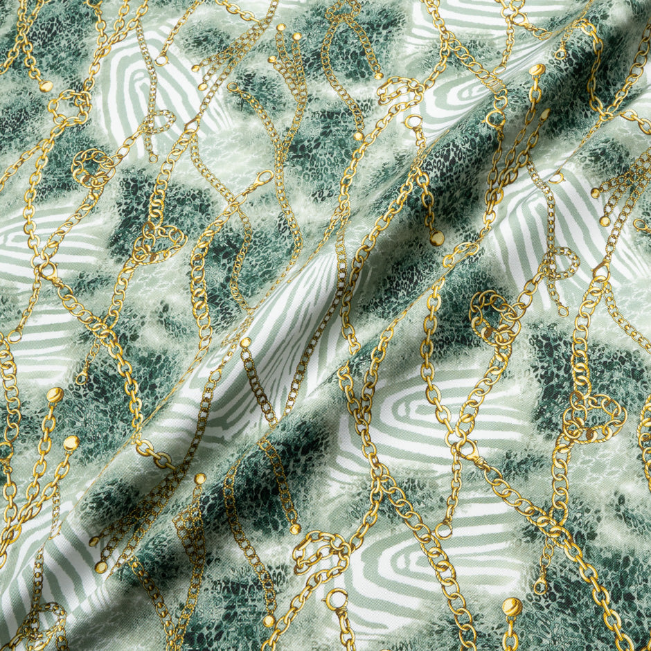 Sage Green Chain & Leopard Printed Stretch Cotton