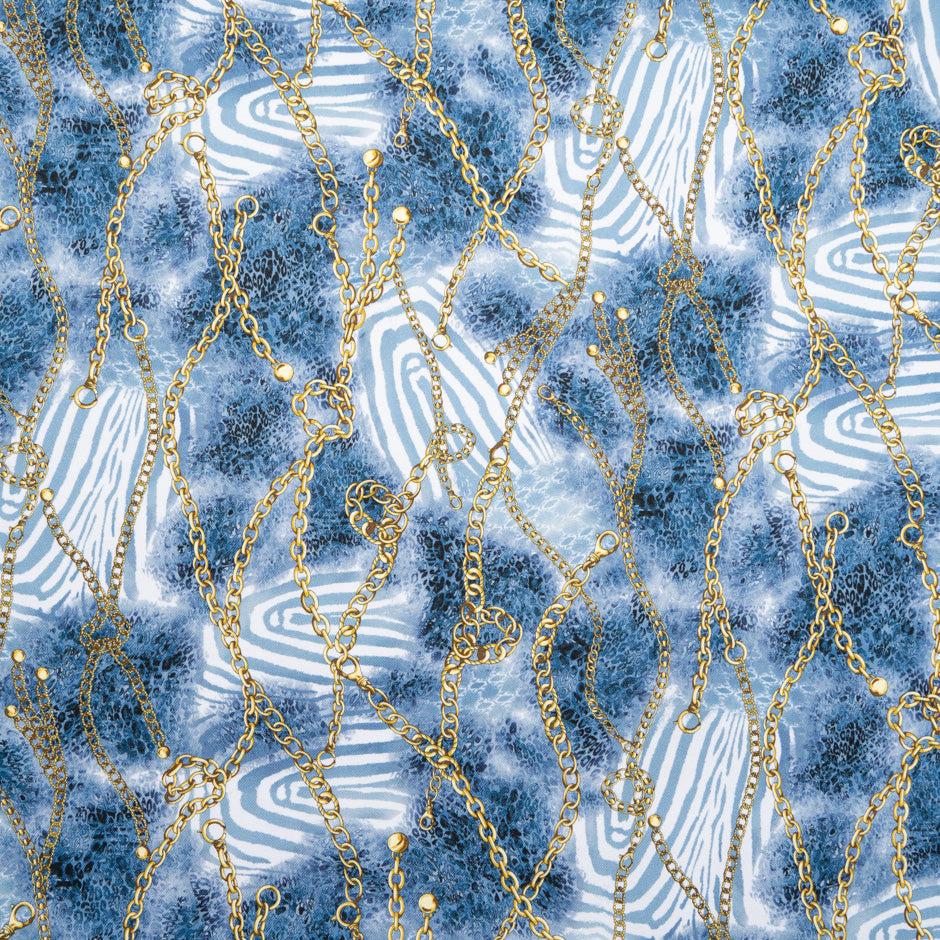 Chain & Leopard Printed Blue Stretch Cotton