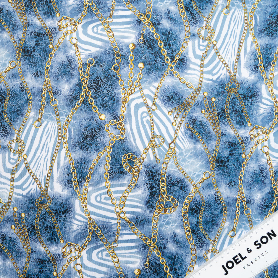 Chain & Leopard Printed Blue Stretch Cotton