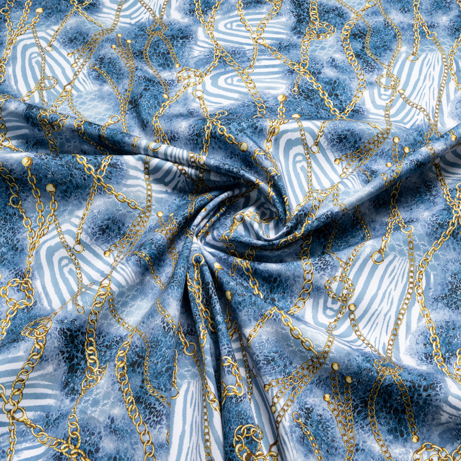 Chain & Leopard Printed Blue Stretch Cotton