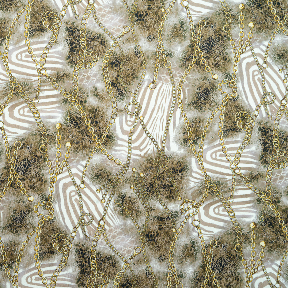 Chain & Leopard Printed Brown Stretch Cotton