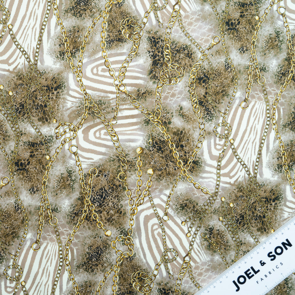 Chain & Leopard Printed Brown Stretch Cotton