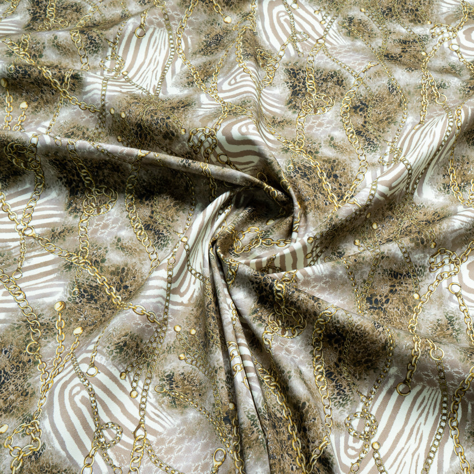 Chain & Leopard Printed Brown Stretch Cotton