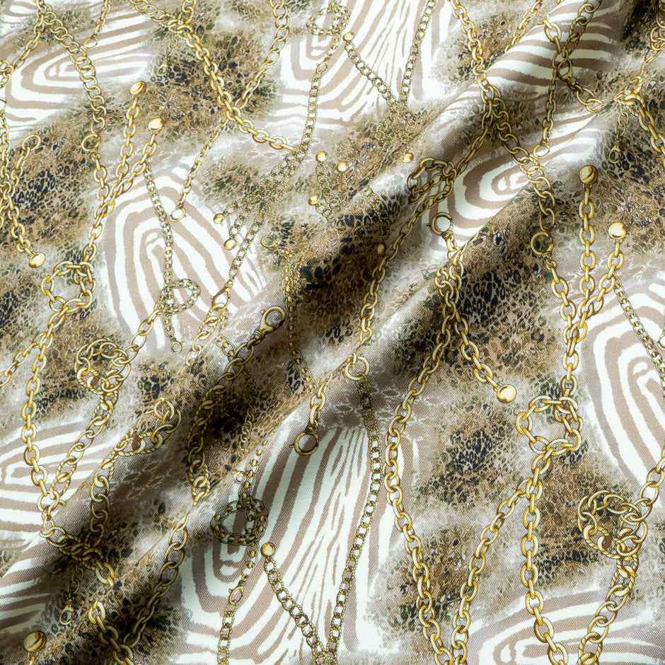 Chain & Leopard Printed Brown Stretch Cotton