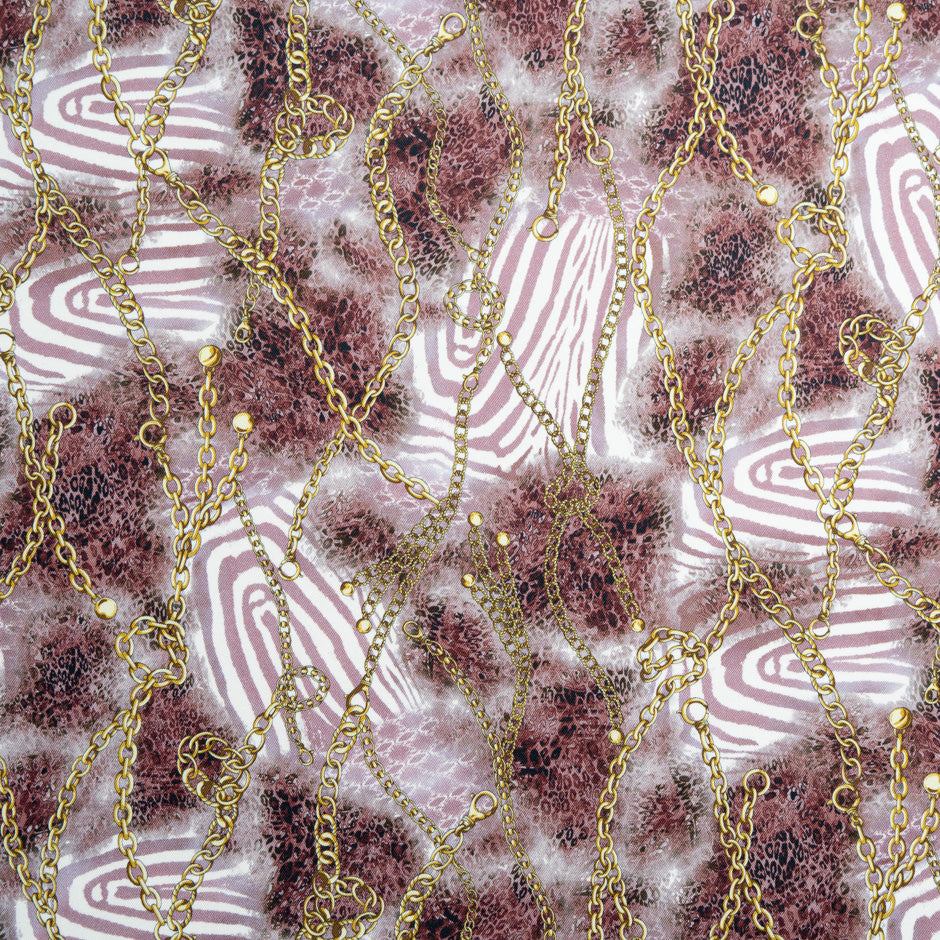 Chain & Leopard Printed Plum Stretch Cotton