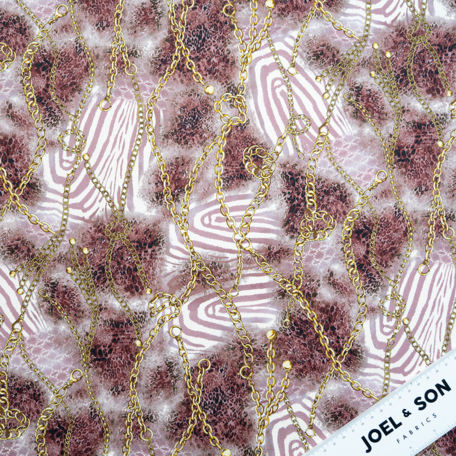 Chain & Leopard Printed Plum Stretch Cotton