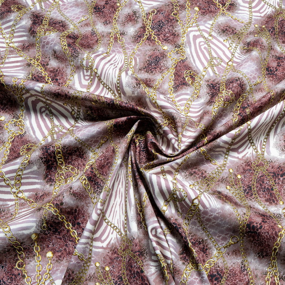 Chain & Leopard Printed Plum Stretch Cotton