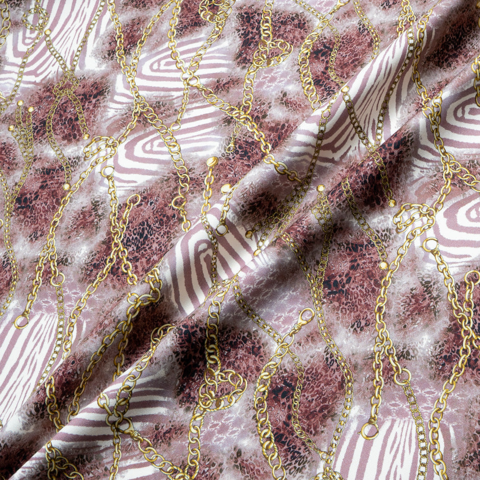 Chain & Leopard Printed Plum Stretch Cotton