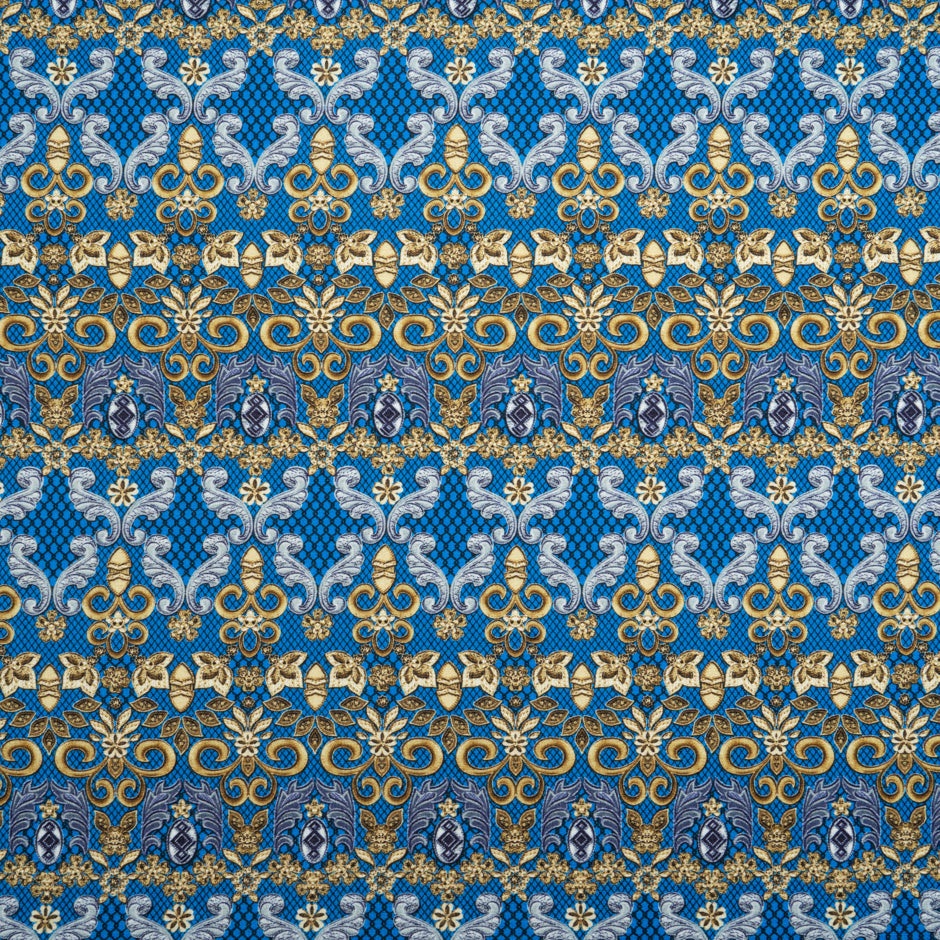 Blue Patterned Viscose Jersey