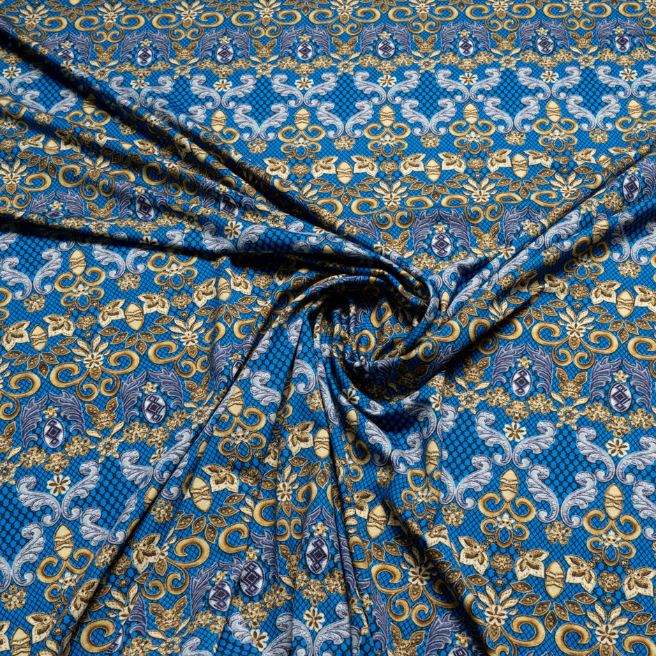 Blue Patterned Viscose Jersey