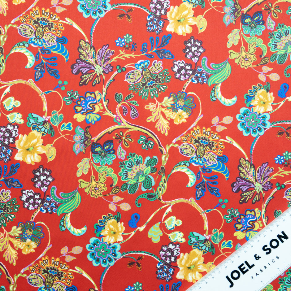 Floral Patterned Rich Red Pure Cotton