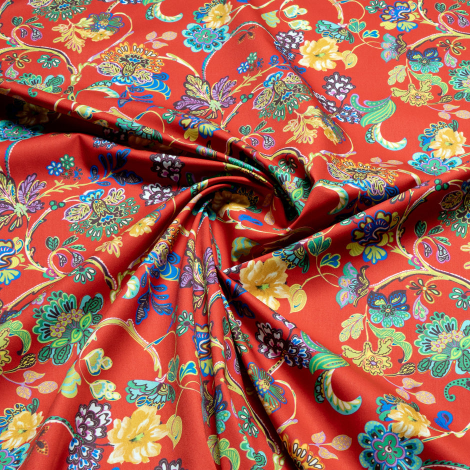 Floral Patterned Rich Red Pure Cotton