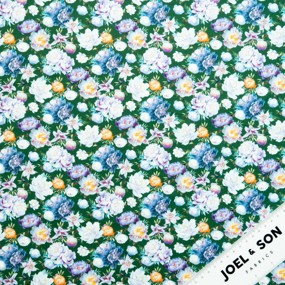 Lilac Floral Printed Deep Green Cotton