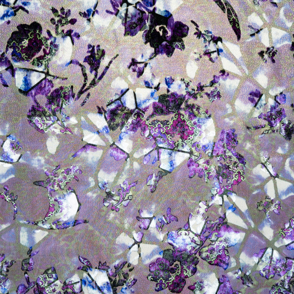 Purple Floral Printed Devoré Velvet