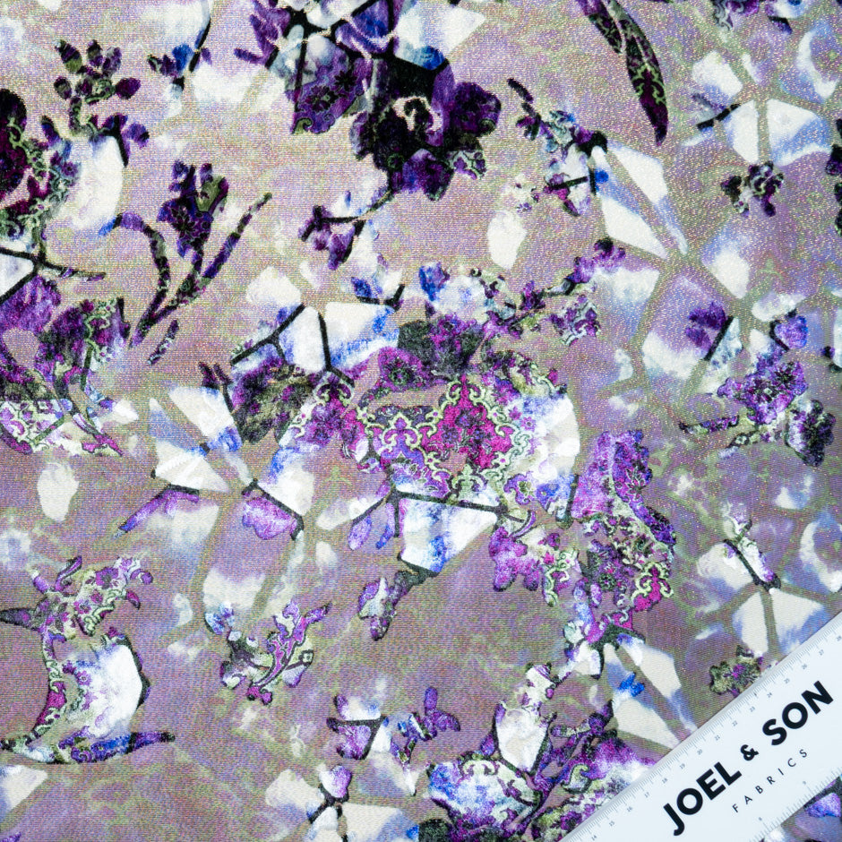 Purple Floral Printed Devoré Velvet