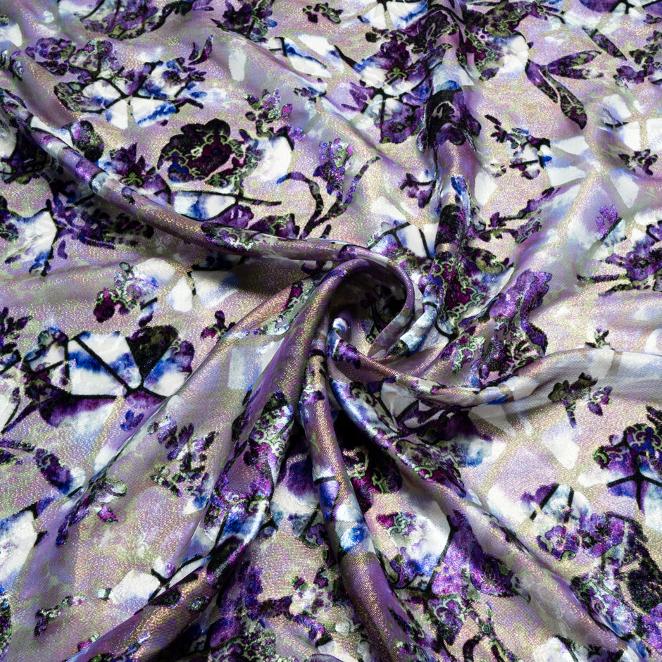 Purple Floral Printed Devoré Velvet