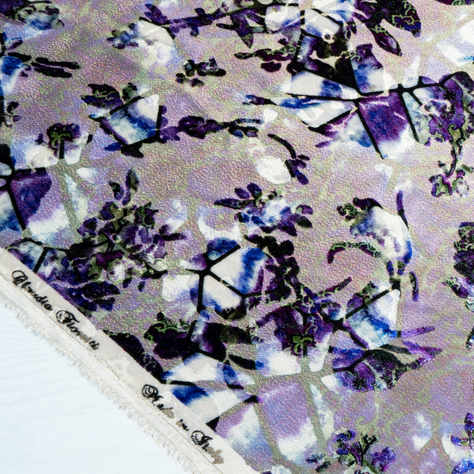 Purple Floral Printed Devoré Velvet