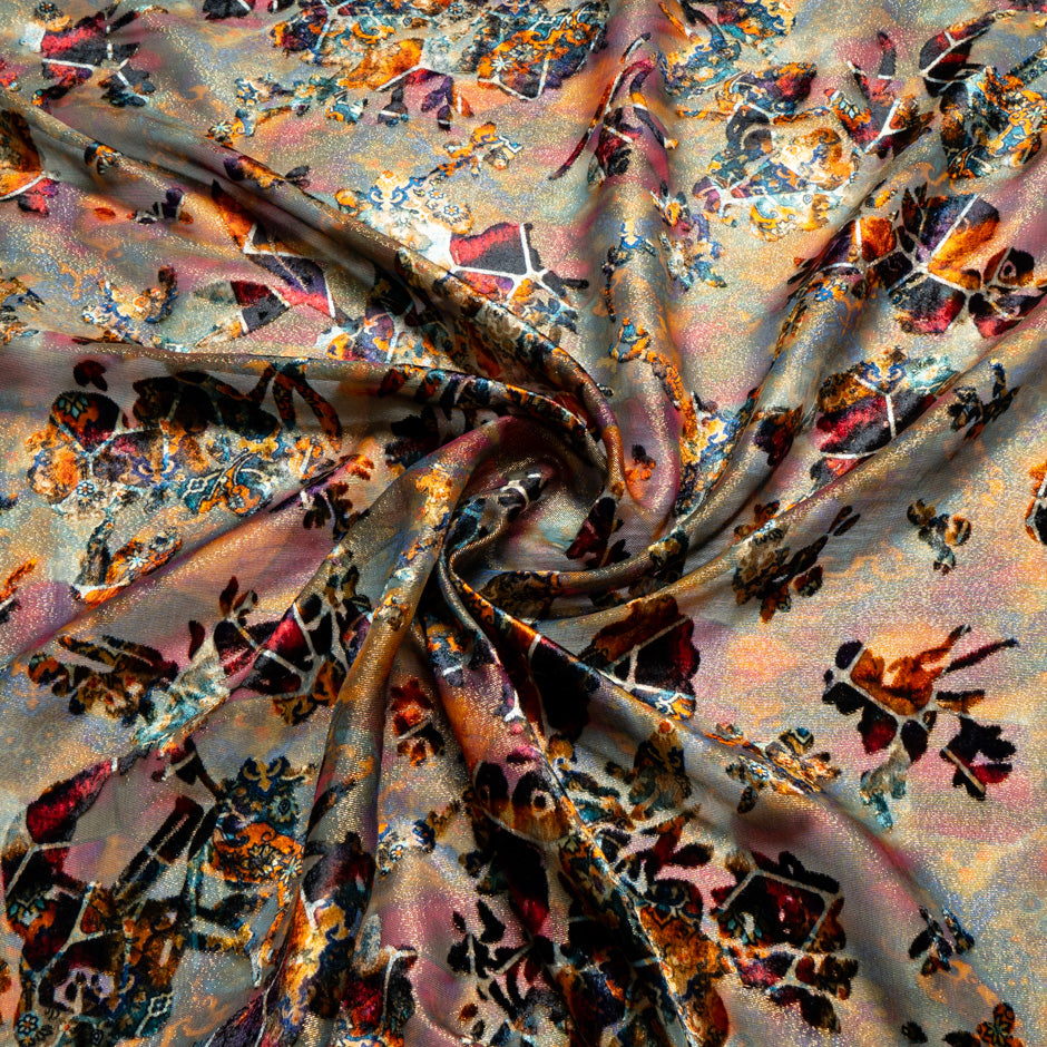 Multi Floral Printed Devoré Velvet Lamé (A 1.95m Piece)
