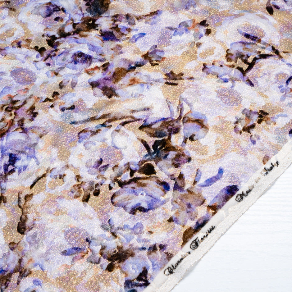 Lavender Floral Bronze Metallic Devoré Velvet