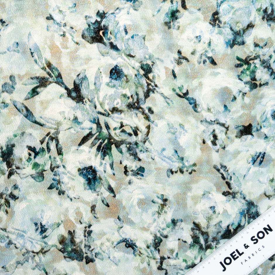 Green Floral Gold Metallic Devoré Velvet