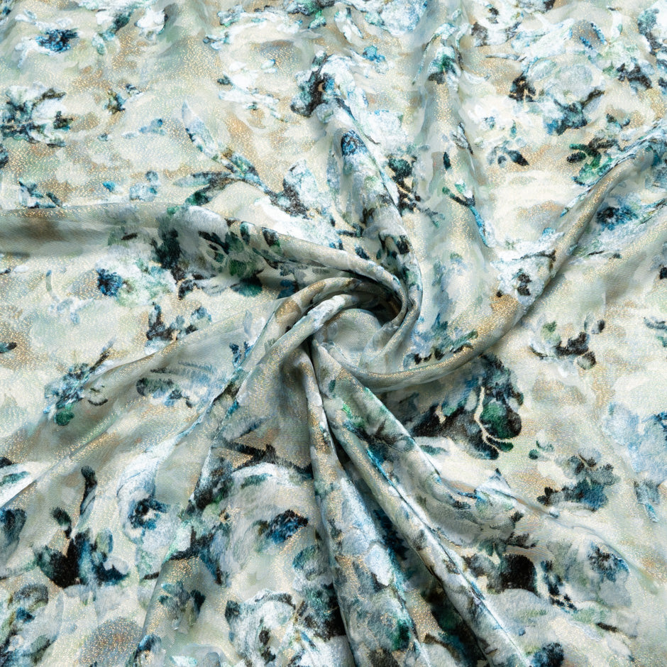 Green Floral Gold Metallic Devoré Velvet