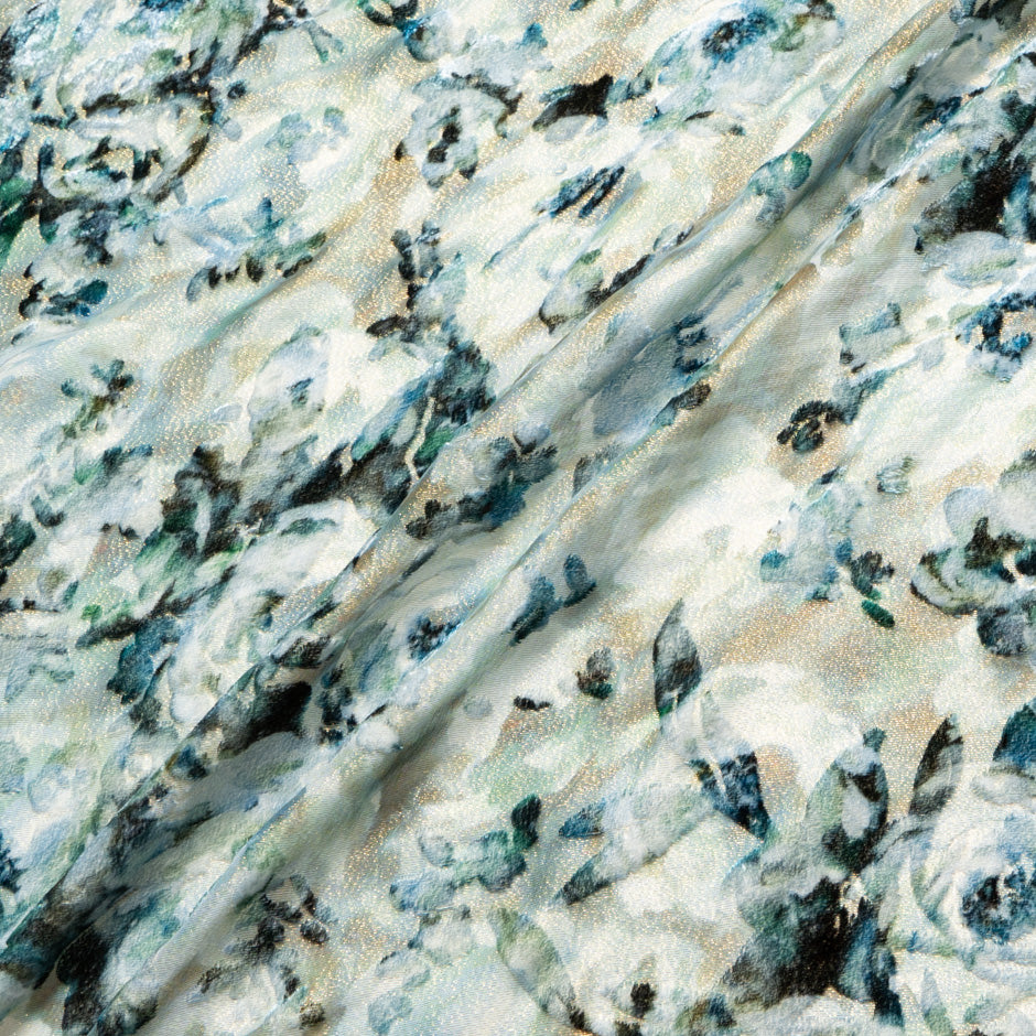 Green Floral Gold Metallic Devoré Velvet