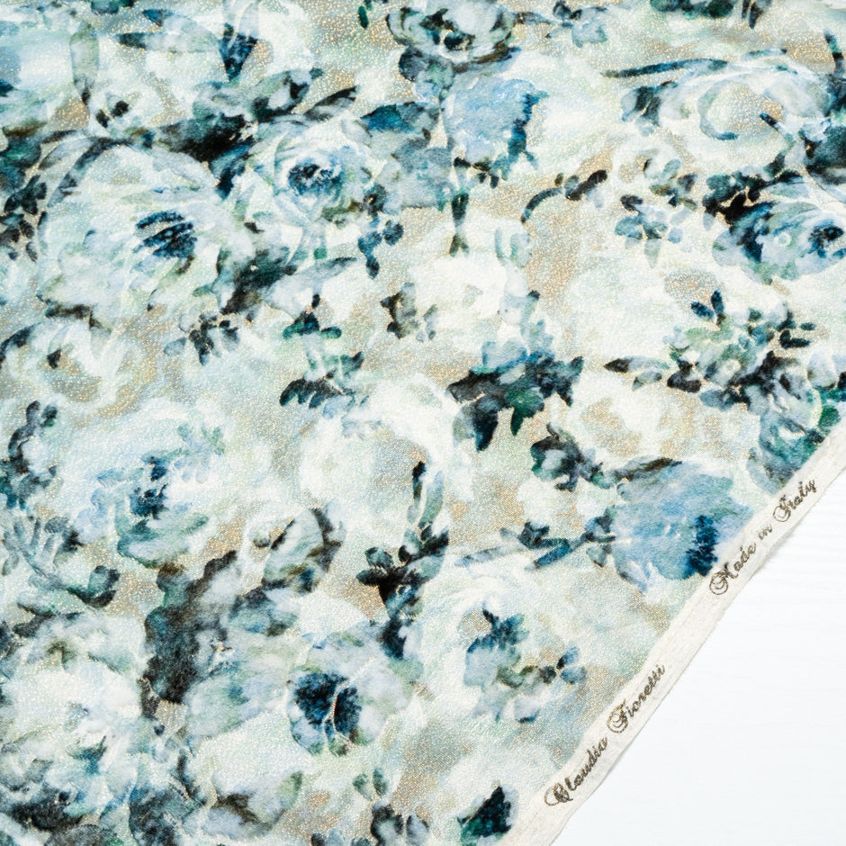 Green Floral Gold Metallic Devoré Velvet