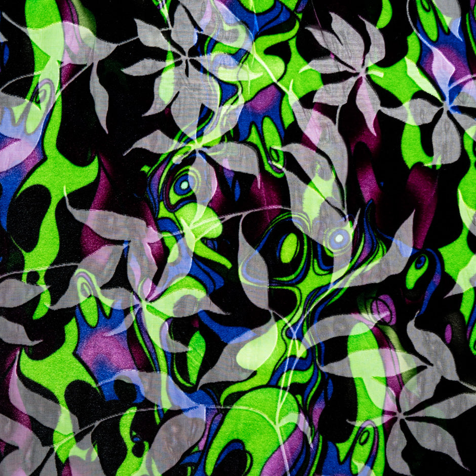 Purple & Green Geometric Devoré Velvet (A 3m Piece)