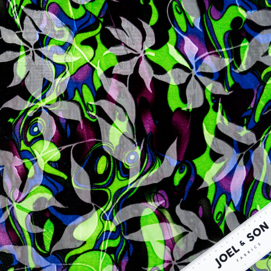 Purple & Green Geometric Devoré Velvet (A 3m Piece)