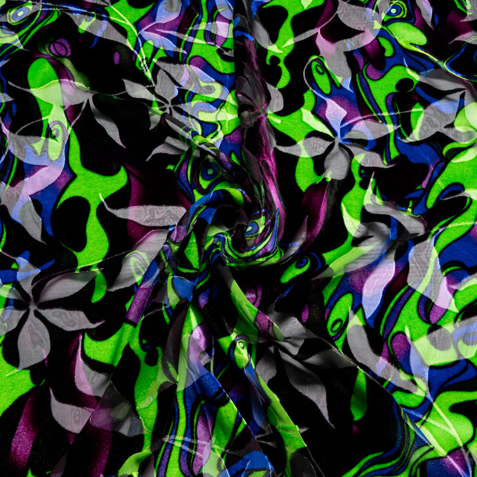 Purple & Green Geometric Devoré Velvet (A 3m Piece)