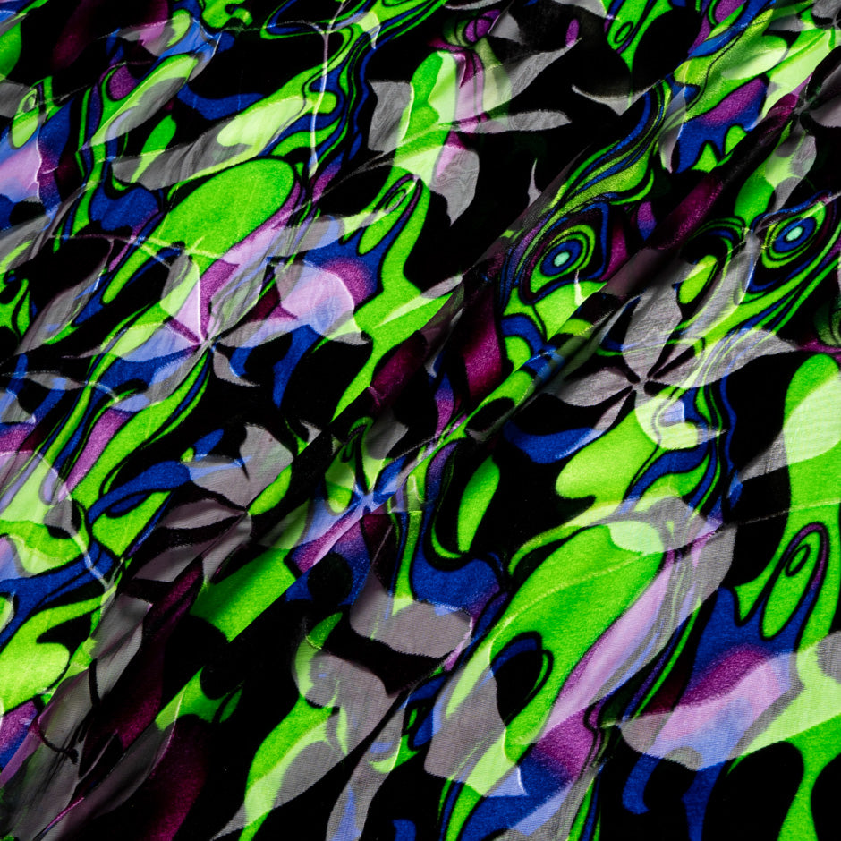 Purple & Green Geometric Devoré Velvet (A 3m Piece)