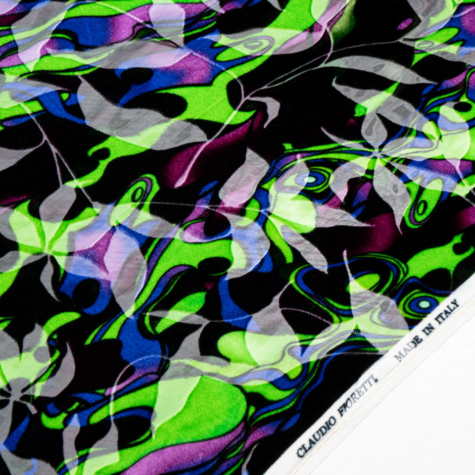 Purple & Green Geometric Devoré Velvet (A 3m Piece)