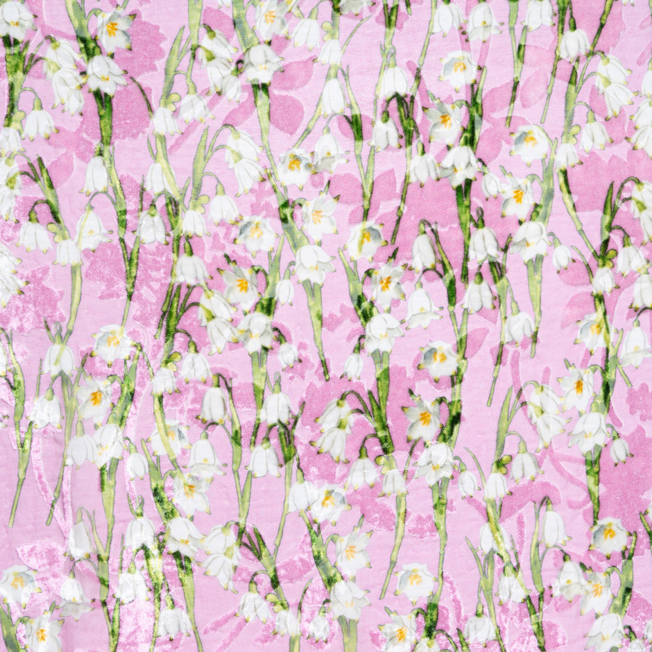 Lily of the Valley Printed Pink Silk Blend Devoré Velvet