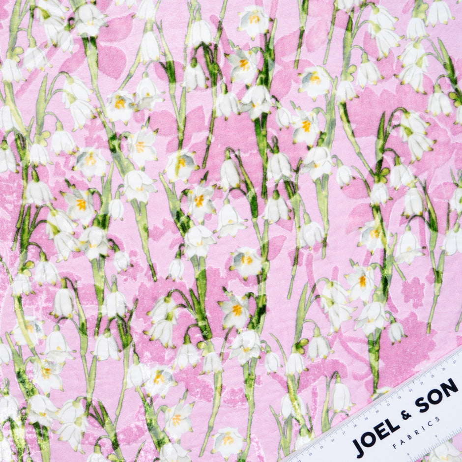 Lily of the Valley Printed Pink Silk Blend Devoré Velvet