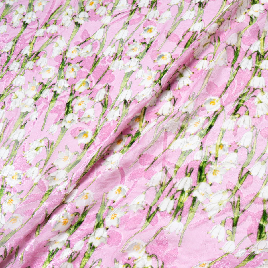 Lily of the Valley Printed Pink Silk Blend Devoré Velvet