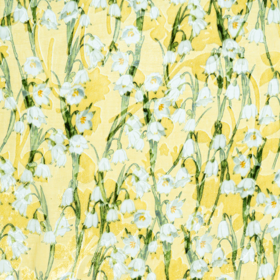 Lily of the Valley Printed Yellow Silk Blend Devoré Velvet