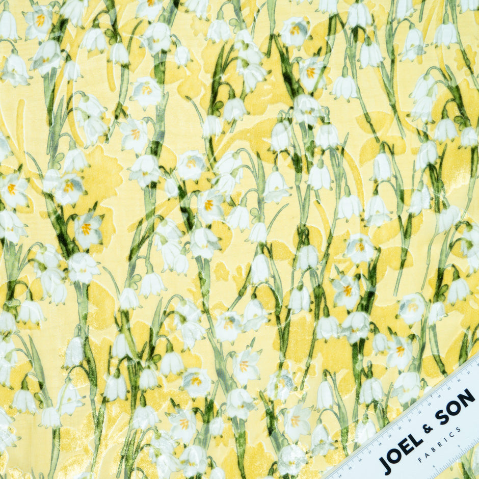 Lily of the Valley Printed Yellow Silk Blend Devoré Velvet